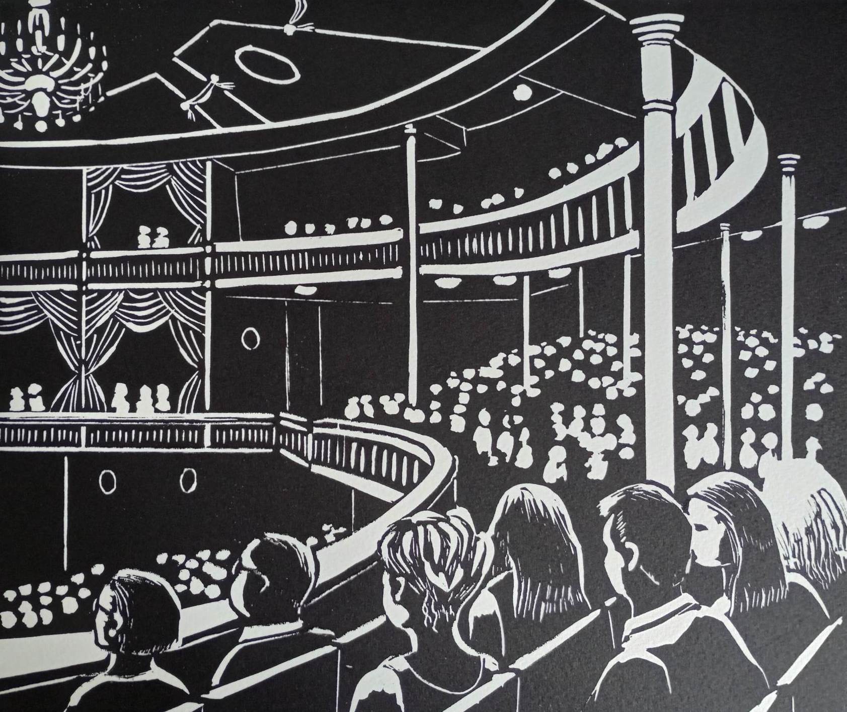 theatre linocut